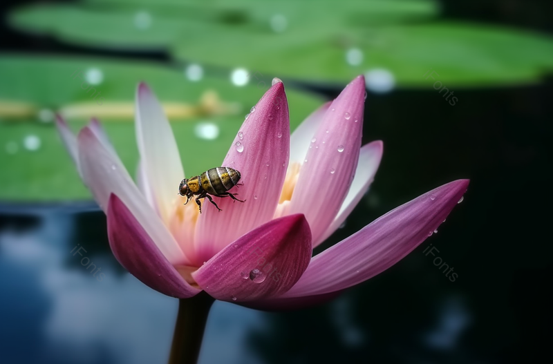 粉色花瓣蜜蜂荷花自然风景背景,高清,摄影图,摄影图片,图片大全,摄影图免费下载